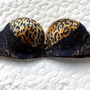Like New Super PushUp Bra Padded Strapless Bombshell Miraculous Leopard Lace 32B